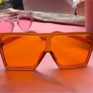 Orange candy clear lens square big oversized sunglasses rave party costume OVERSIZE RETRO Party Club Rave DJ Clear Lens EYE GLASSES Big  main image 4